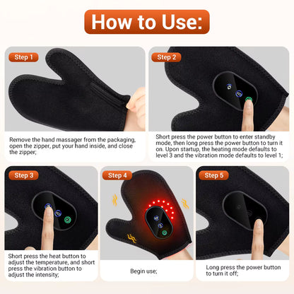 Cordless Heated & Vibrating Massager Glove with Red Light Therapy & Touch Screen