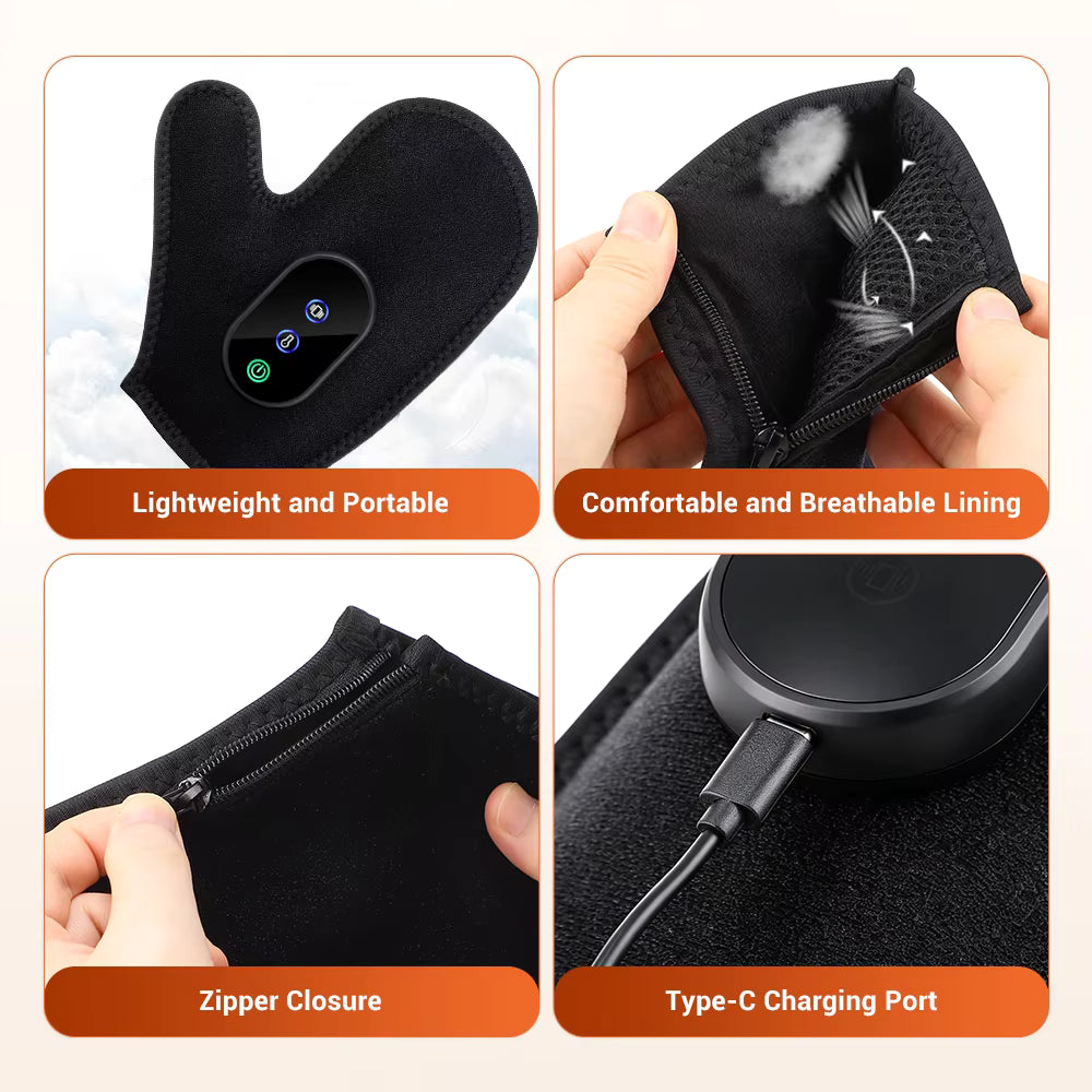 Cordless Heated & Vibrating Massager Glove with Red Light Therapy & Touch Screen